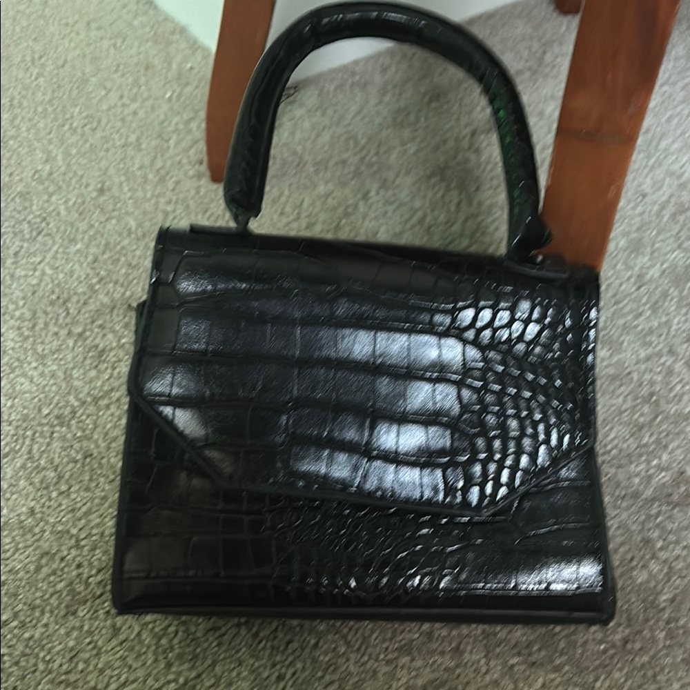 Elegant Black Crocodile-Embossed Handbag